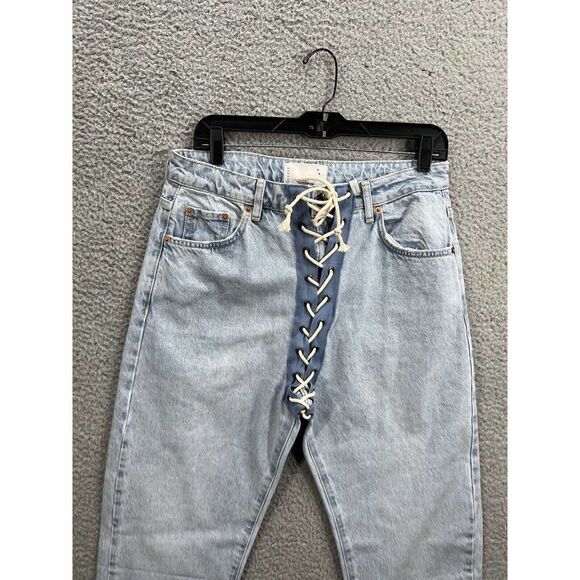 Free People BEST BLUE LACED BANDITS RELAXED JEANS Size 27 New - Picture 3 of 10